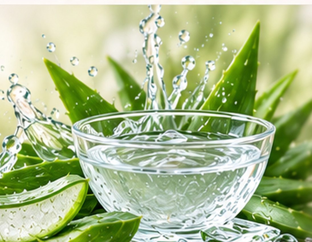 Decorative botanical leaves and clear water