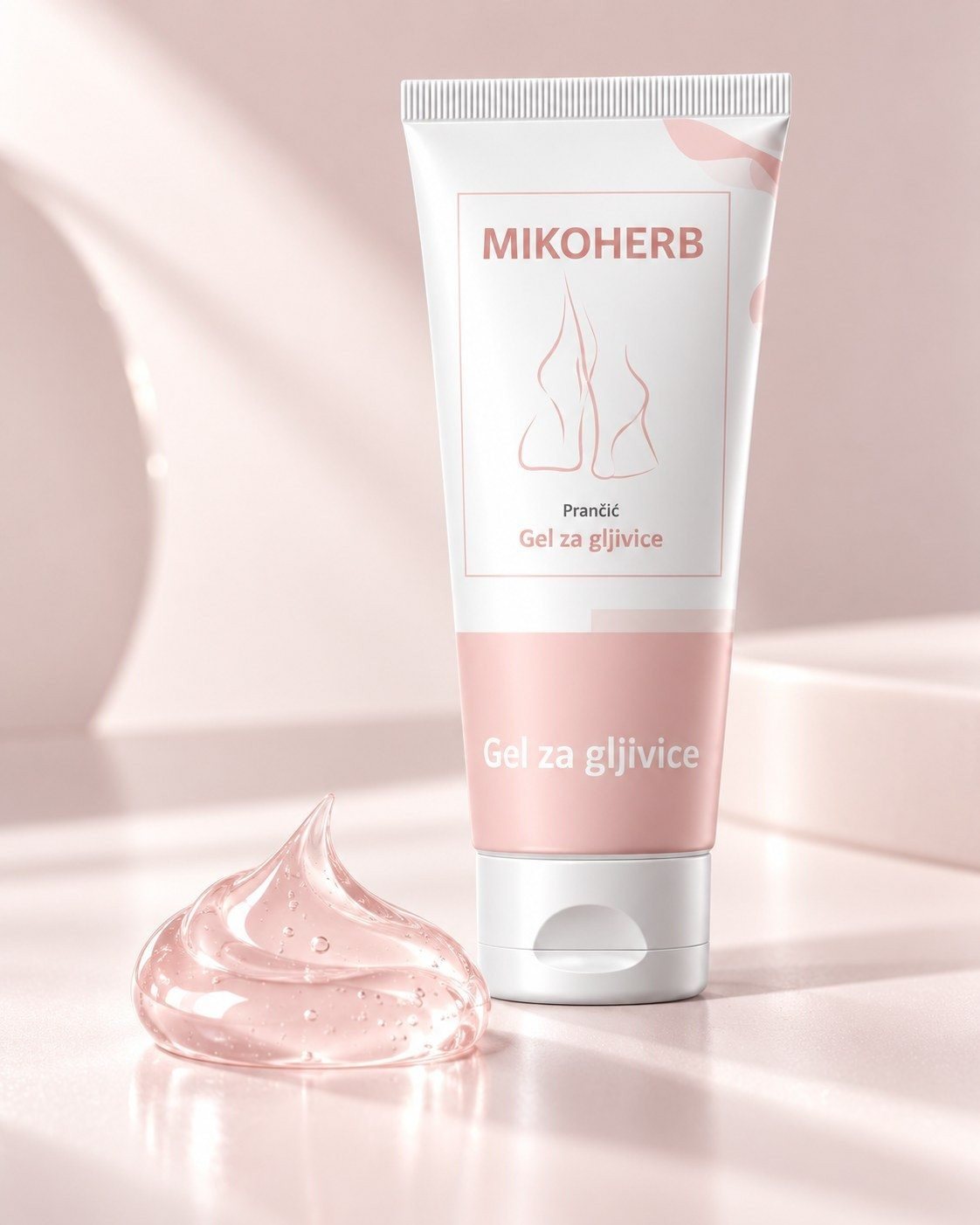 Illustrative cosmetic texture near MIKOHERB GEL packaging