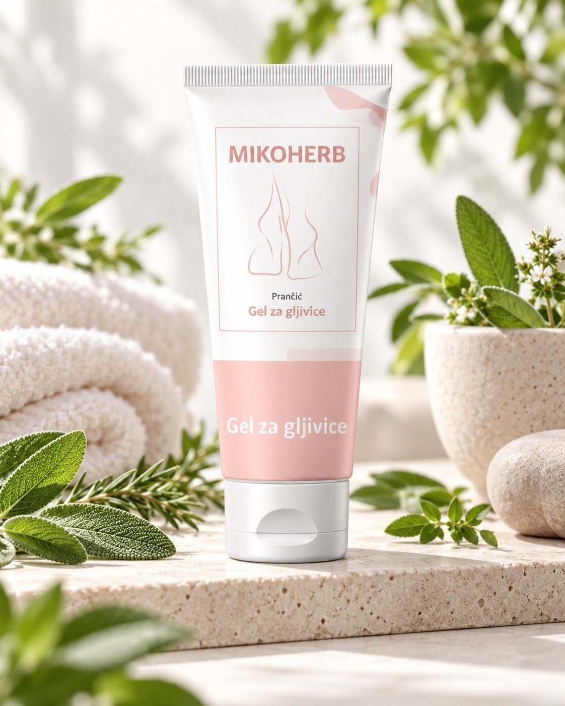 MIKOHERB GEL tube with decorative botanical elements