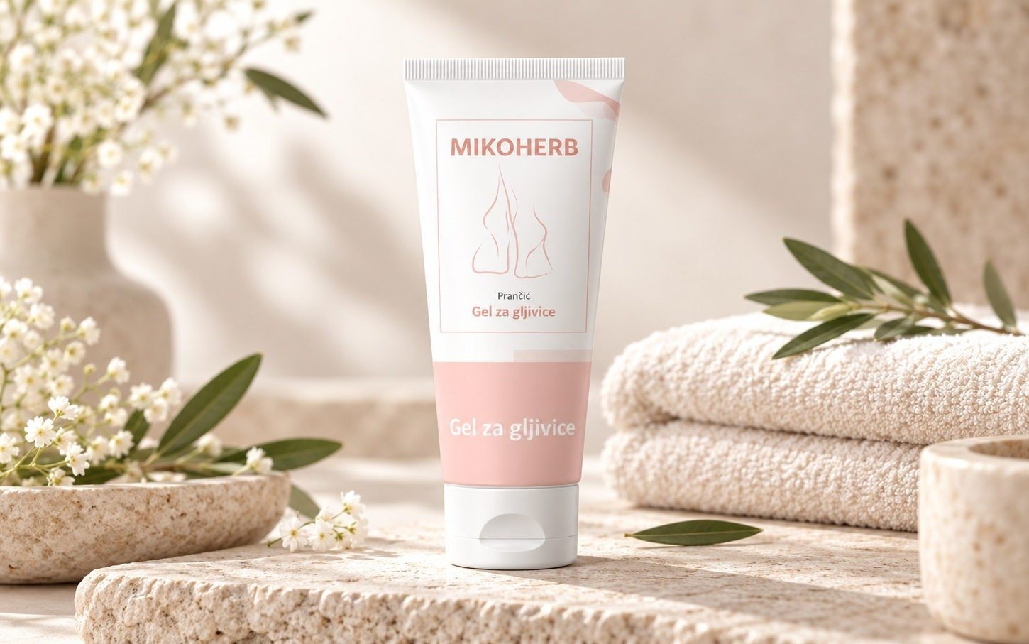 MIKOHERB GEL displayed in a bright spa-inspired setting